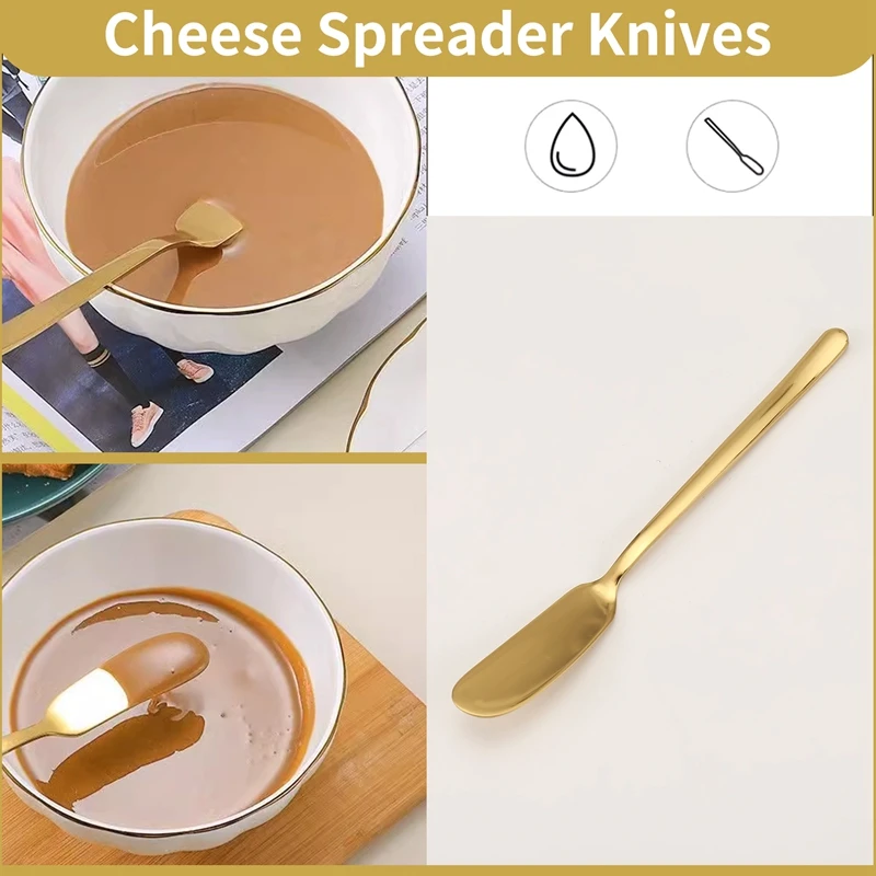 Cheese Butter Spreader Knives Set 16 Pieces Charcuterie Accessories Stainless Steel Butter Knives Serving Tongs (Gold)