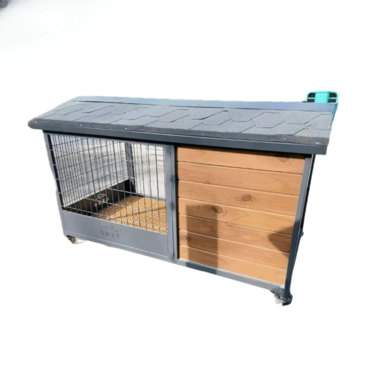 

Rustic Brown Wooden & Stainless Steel Dog Cage with Double Doors Waterproof Collapsible Cushioned Pet Bed for Small Giant Dogs