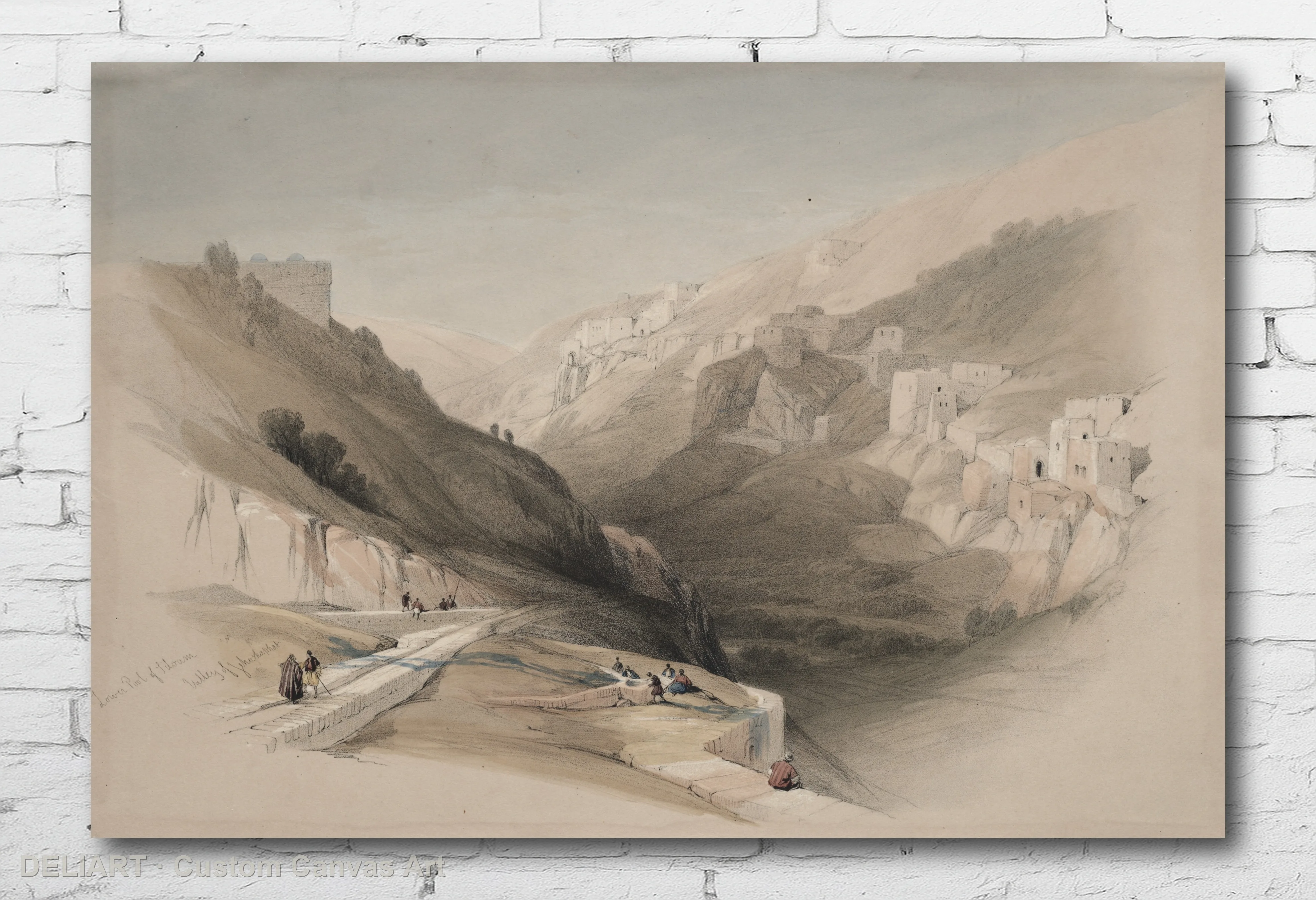 Lower Pool of Siloam, Valley of Jehoshaphat by David Roberts - Vintage Travel Art Canvas Wall Art Poster Print Decor