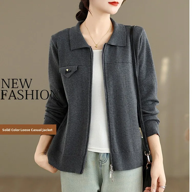 Women's Knitted Open Cardigan Outerwear Spring Autumn Loose Fit Trendy ey Sweater Top Versatile Sle Early Autumn New Arrival