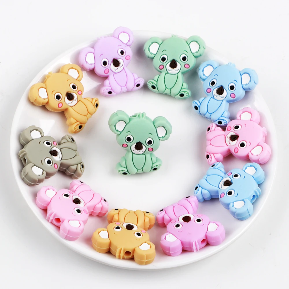 10Pcs/lot Silicone Koala Beads Baby Teething Chew Necklace Pacifier Clips Chain DIY Shower Toy Accessory Silicone Bead