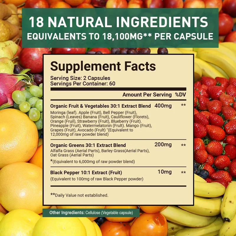 SuperFood Greens - Contains 18 Organic Green Fruits and Vegetables To Boost Energy and Immunity, and Promote Digestion Health