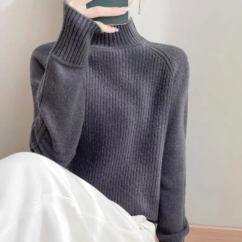 سترة صوفية محبوكة سميكة للنساء، طبقة أساسية فضفاضة، بلوزة صوفية مع تطريز زهور، أزياء الخريف للسيدات