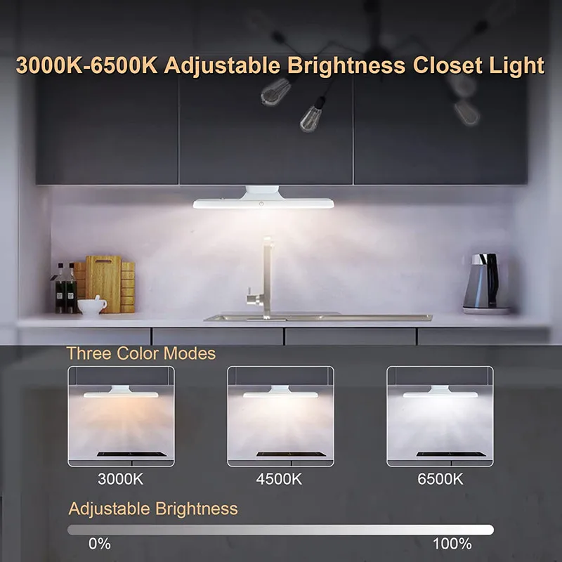 LED Night Light Magnet Dorm Cabinet Lights 30cm 1800AmAh USB Nightlight Dimmable Table Lamp for Closet Kitchen Wardrobe Cupboard