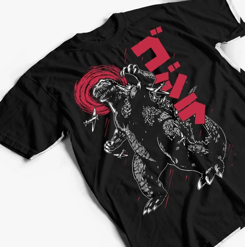 2026 New Hot Summer JP Movie Godzilla Vintage Print Cotton Short Sleeve T-Shirt Men Women Kids Family Clothes Summer Tee Tops - view 3