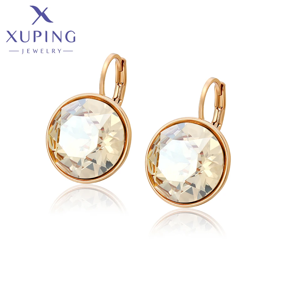 Xuping Jewelry New Trendy Elegant Charm Style Round Crystal Stone Earring Gold Color Earrings for Women Girl Jewellery Gift