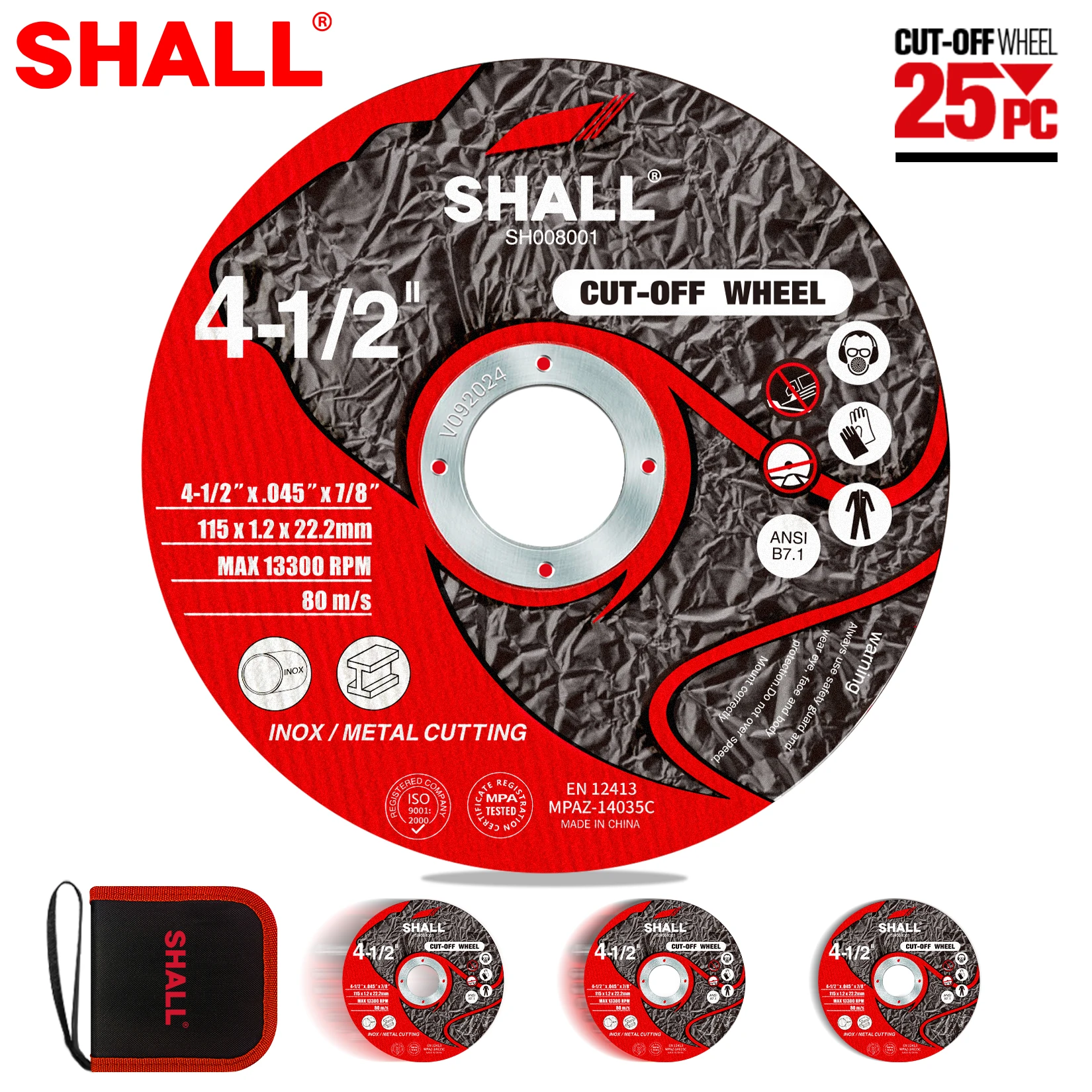 SHALL 115x1.2x22.2mm Cut Off Wheels 25-50Pcs Metal & Satinless Steel Cutting Disc with Carry Bag Cutting Wheel for Die Grinder