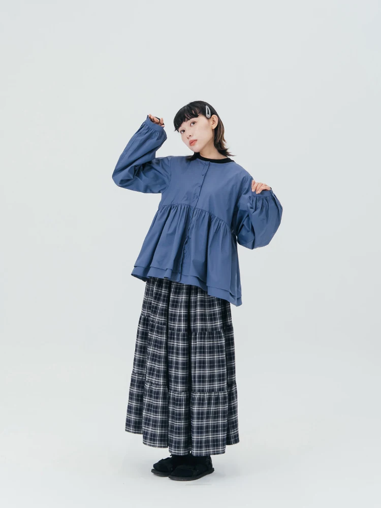 

QUEENOP Осенне-зимнее женское повседневное платье в клетку, двустороннее, длинное, свободного кроя, с эластичной талией, А-силуэт