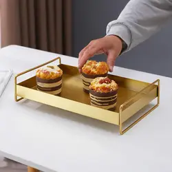 Gold Serving Tray Earring Plate with Handle Meal for Kitchen Dresser Decor