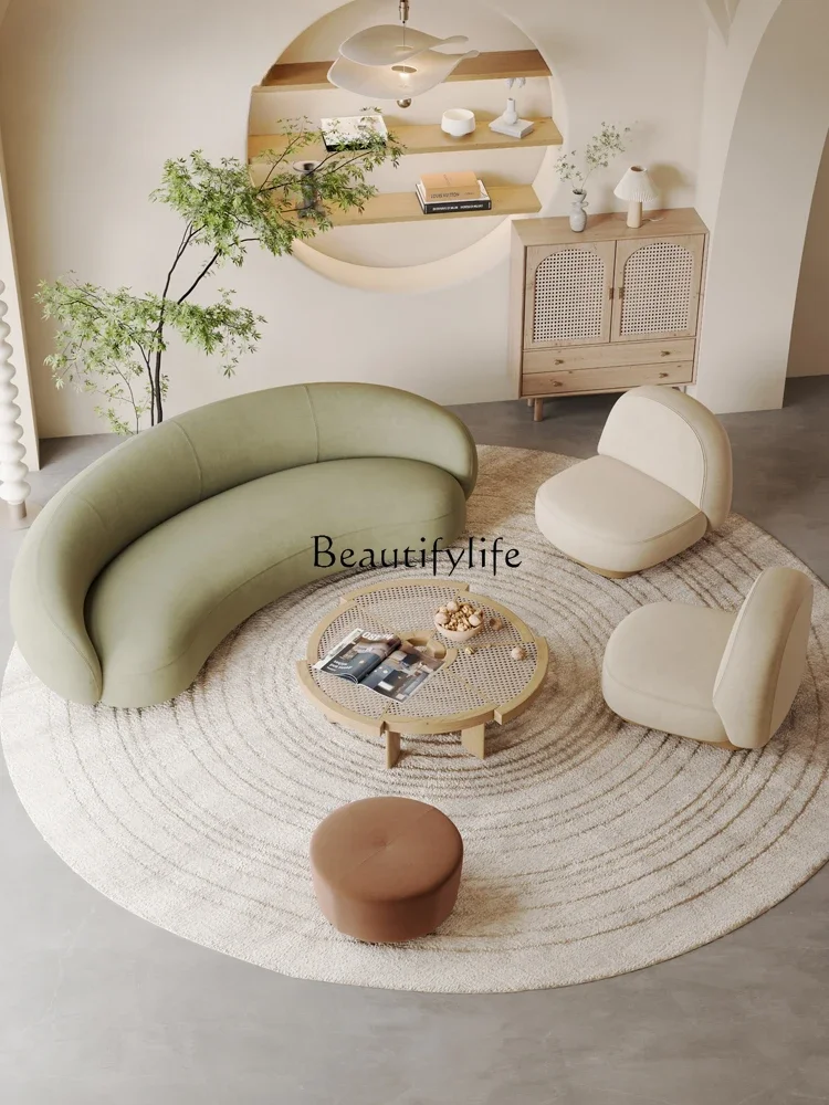 

Small Apartment Sofa Beauty Salon Reception Nordic Fabric Tea Table Simple Three-Person Rest Area