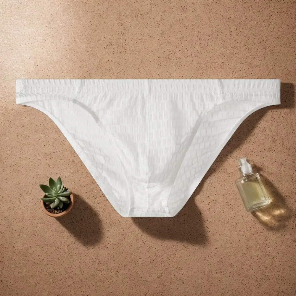 Solid Color Low Waist Men's Briefs Transparent Mesh Ice Silk Underwear Lingerie Ultra-thin See Through Briefs Support Wear