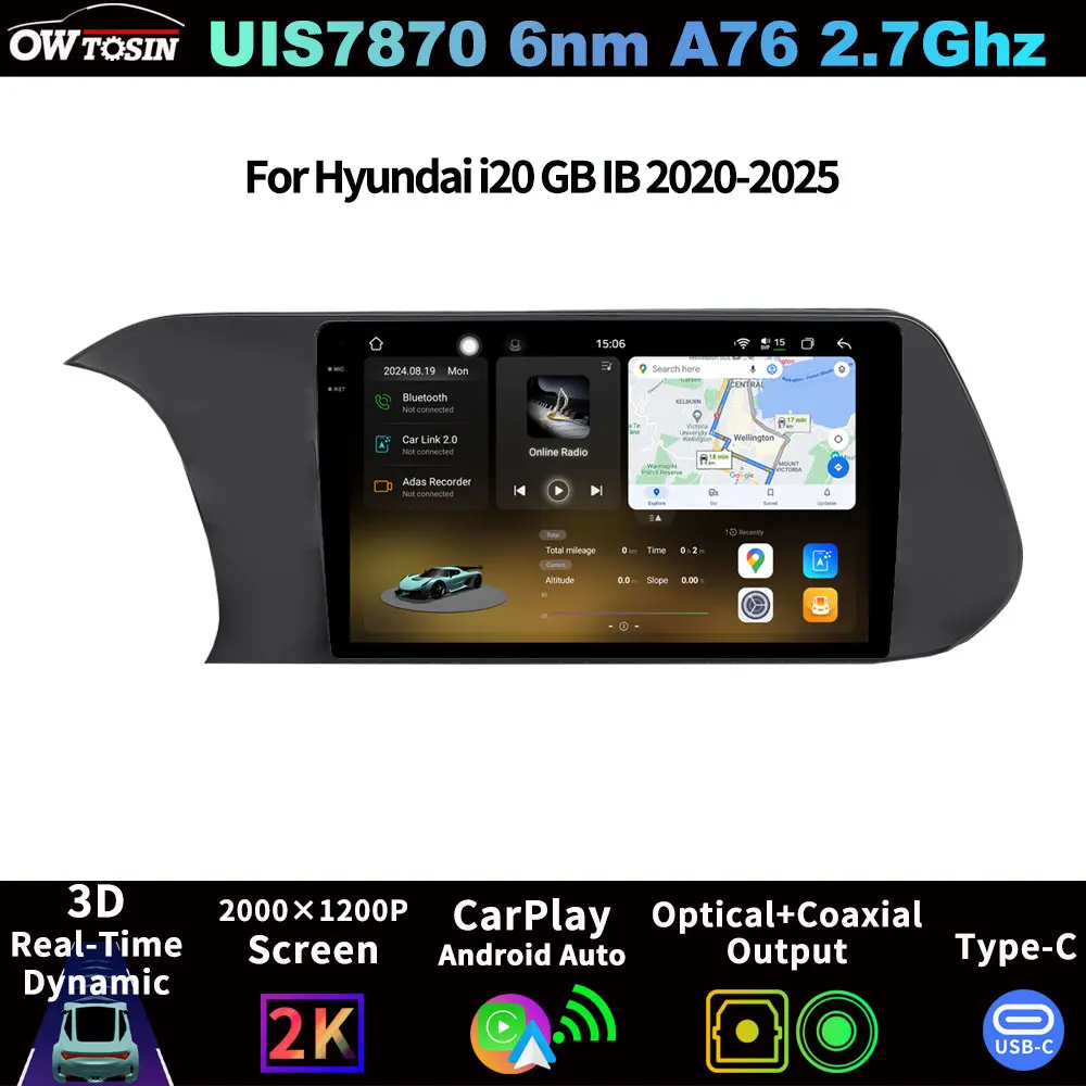 Sistema de Navegación Multimedia para Auto FYT7870 QLED 2K con Pantalla Android, Radio, CarPlay para Hyundai i20 GB IB 2020-2025