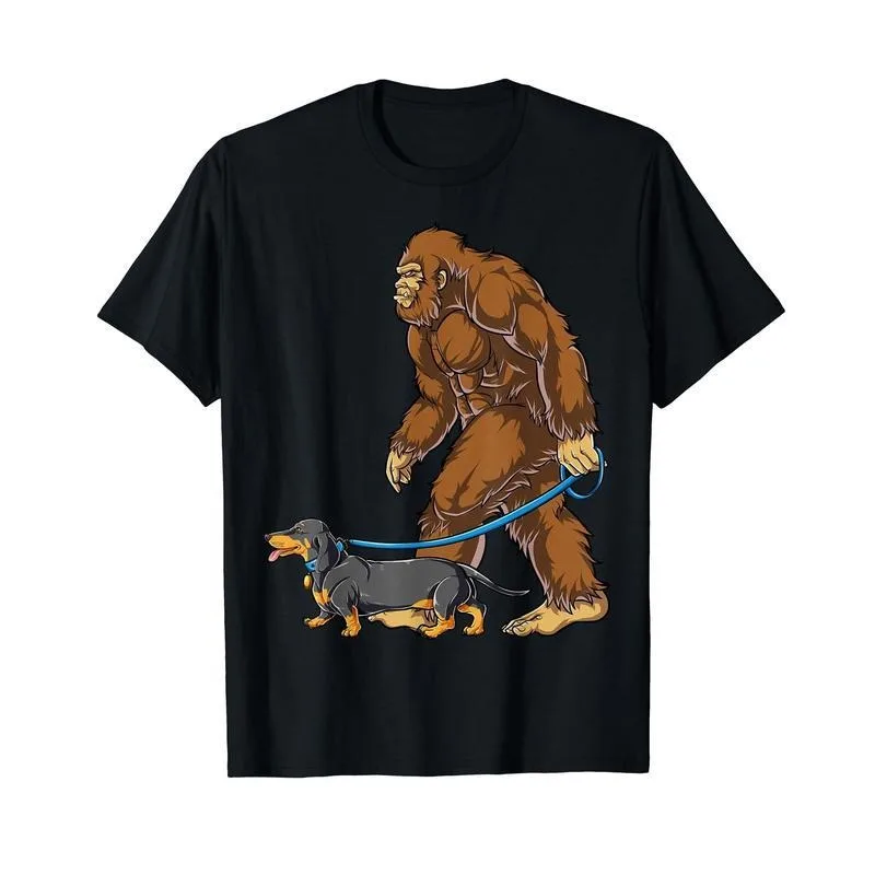 

Funny Bigfoot Walking Dachshund T Shirt Sasquatch Dog Lover Graphic Tee Mens Womens Unisex Casual Summer Outfit