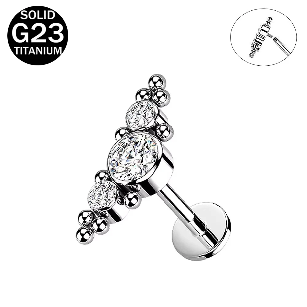 1 Pcs F136 Titanium Earrings Zirconia Internal Thread 16G 18G Ear Bone Studs Shiny Trendy Earrings Body Piercing Jewelry