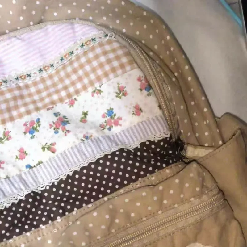 Japanese Vintage Y2k Aesthetic Backpack Sweet Cute Flower Print Schoolbags Women Patchwork Striped Plaid Backpacks for Students