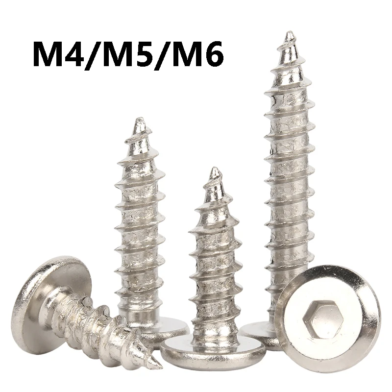 

M4 M5 M6 Nickel Plating Allen Hexagon Hex Socket Thin Flat Big Head Self Tapping Wood Screws