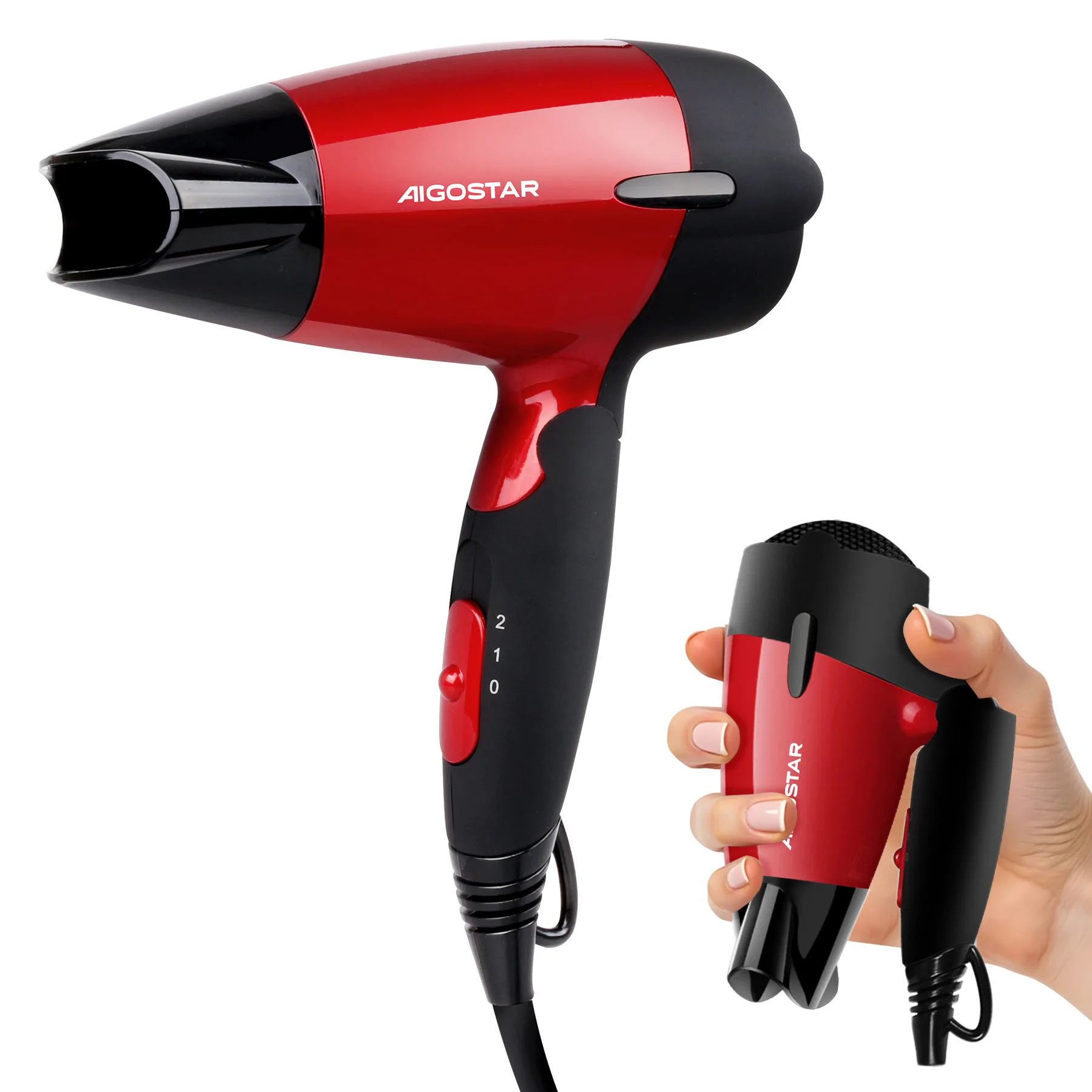 Aigostar Linda 32GQT Sèche-cheveux de voyage, double tension 1500 W, poignée pliante, parfait pour votre voyage, protection contre la surchauffe, exclusivité