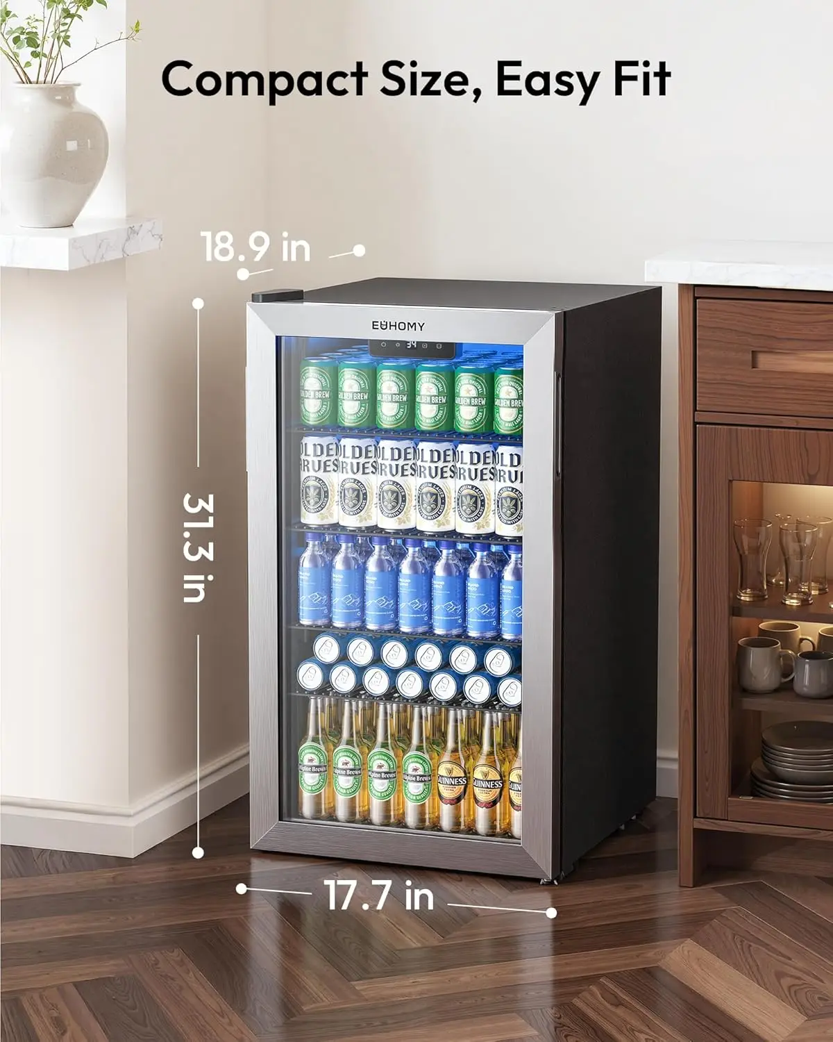 Mini Fridge 130 Can Beverage Refrigerator Cooler Glass Door for Soda Wine Beer, Beverage Cooler for Home, Bar,, Customized