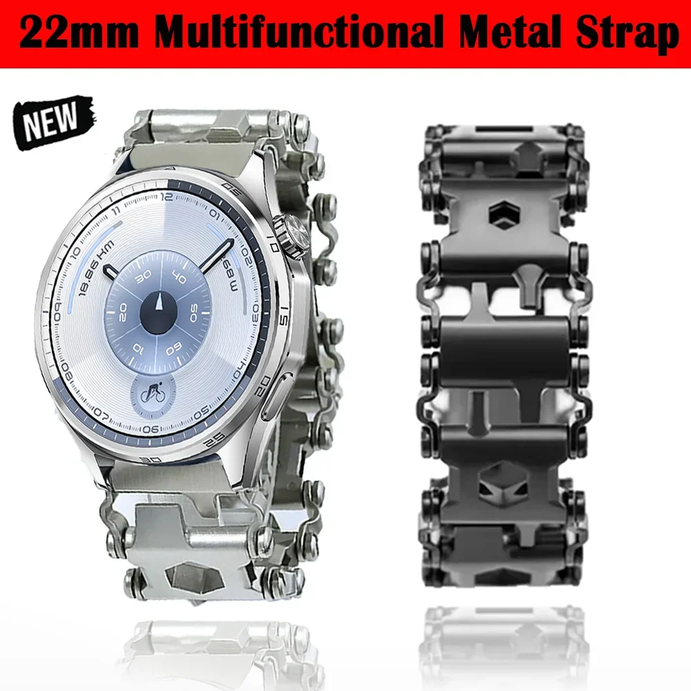 22mm Multifunctional Metal Strap for Huawei Watch 5 GT6 Pro GT6 GT5-4-3 46mm Outdoor Bracelet Wristband Amazfit Bip 6 Balance 2