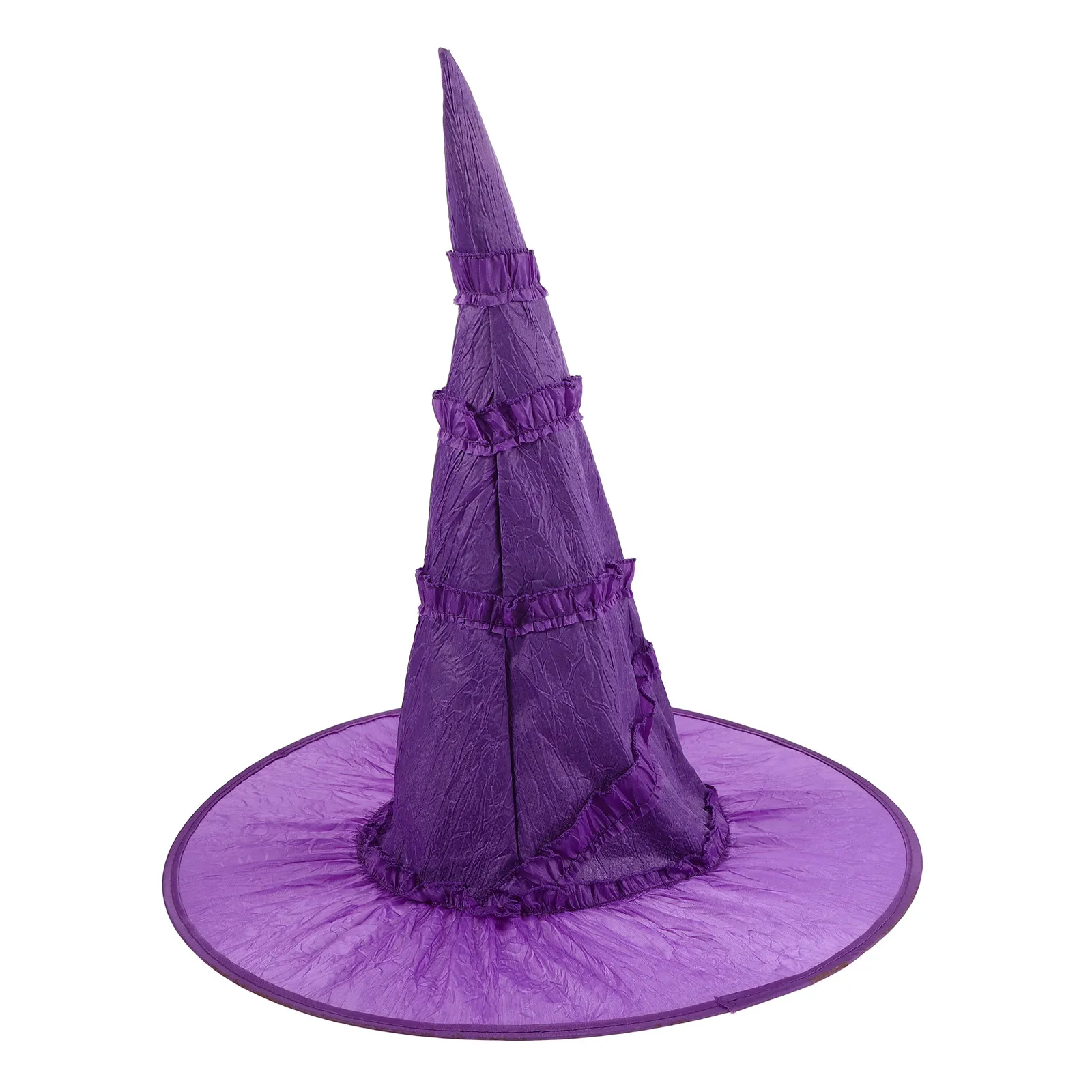 Purple Women Wizard Witch Hat Ruched Satin Halloween Cosplay Masquerade Party Headwear Halloween Ruched Witch Hat