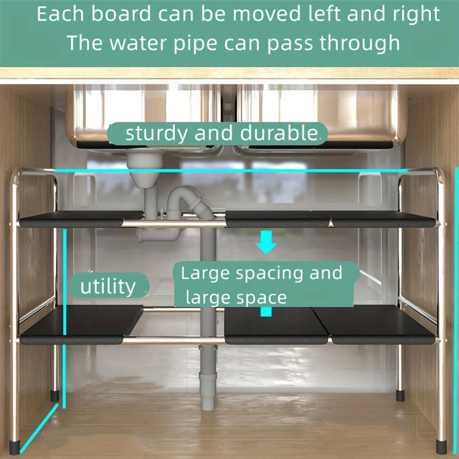 2-Tier Sliding Under Sink Organizer Set - Effortless Drawer  for Bathroom & Kitchen - Durable Accessories, Perfect for , Hotel,