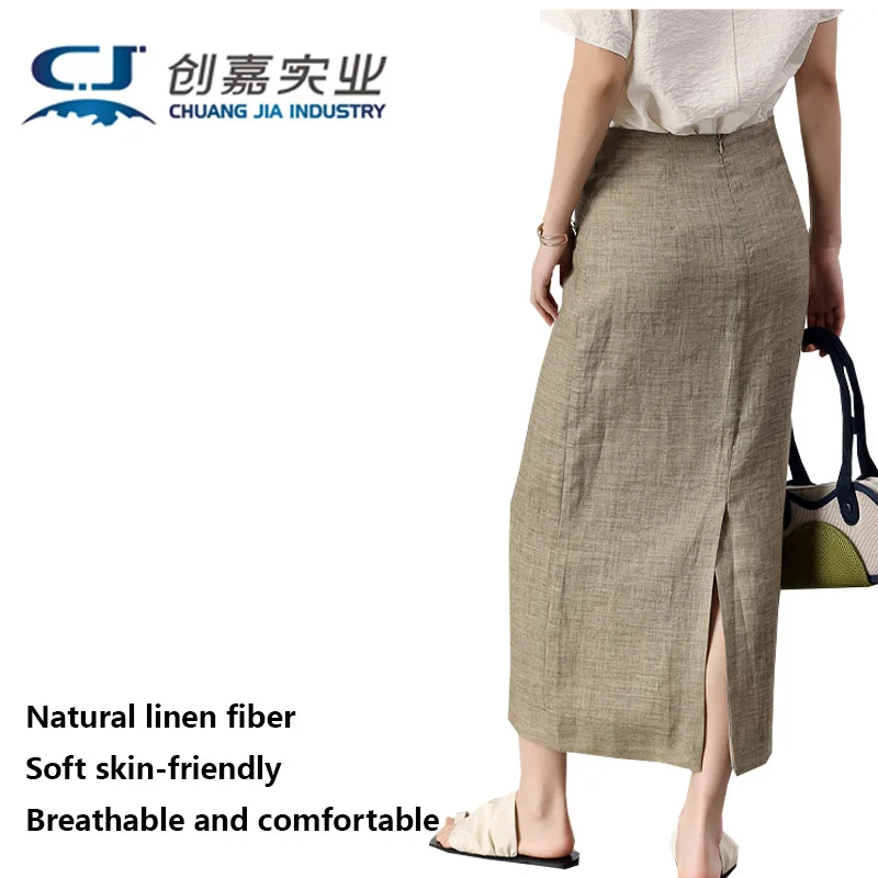 

High-end Linen Ladies khaki Elegant Comfortable Maxi Dress Outdoor Business Casual Simple Women's Clothing