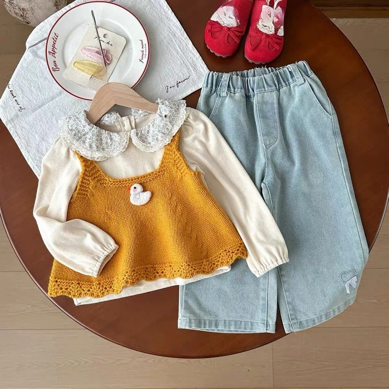 Basic Sweet Spring Autumn Style 2PCS SETS kids' sets and outfits for Girls Clothes Baby Girl Clothes Long Sleeve + Wide Pants