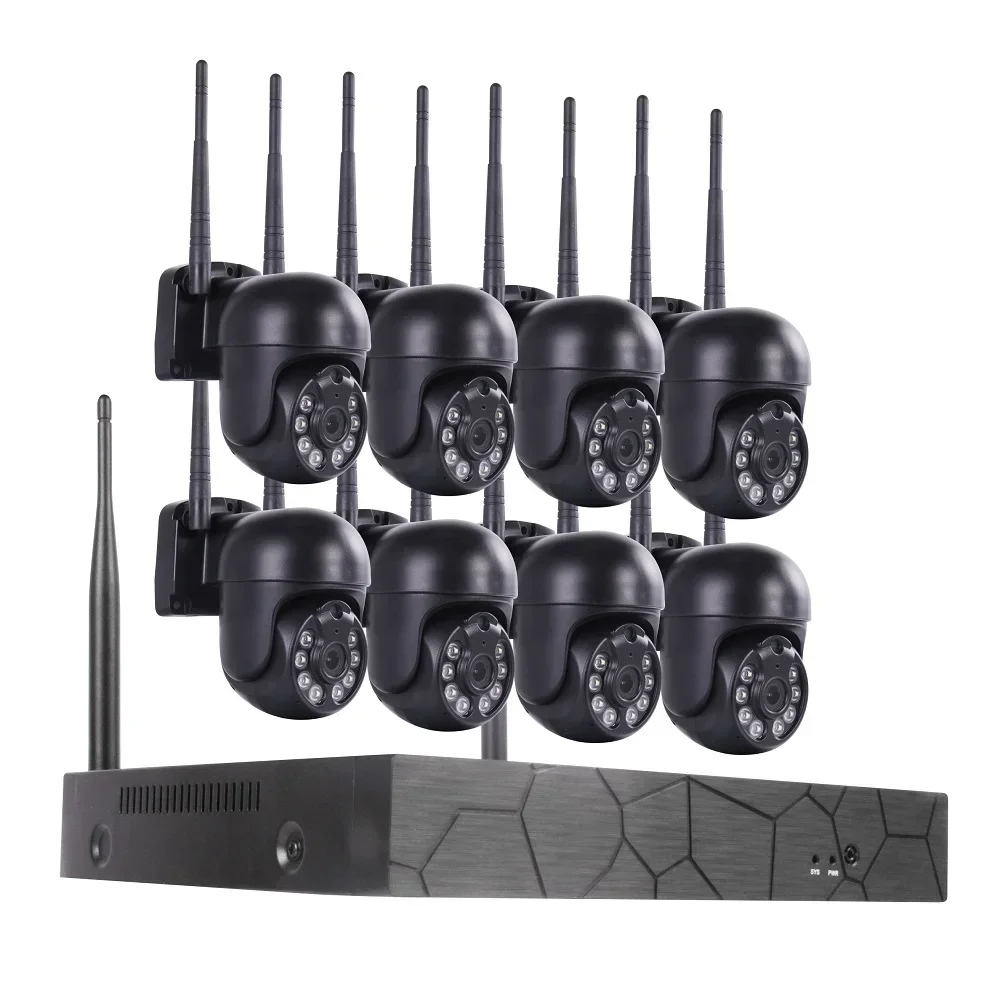 

8 Channel NVR Wifi Outdoor 3MP AI Track PTZ IP Dome Camera Security System Video Surveillance Kit 8CH Wireless CCTV System OEM