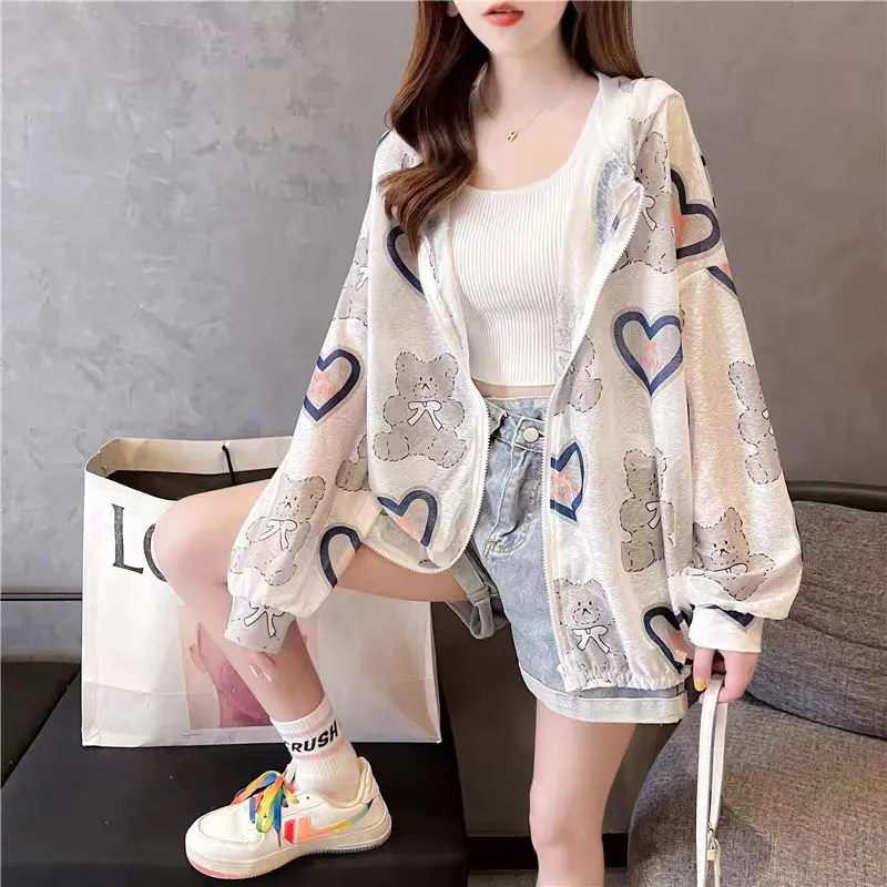 

Outdoor Cycling Ice Silk Loose Thin Sun Protection Clothing Women's Summer Large Size Korean Style Fashionable Cardigan Coat