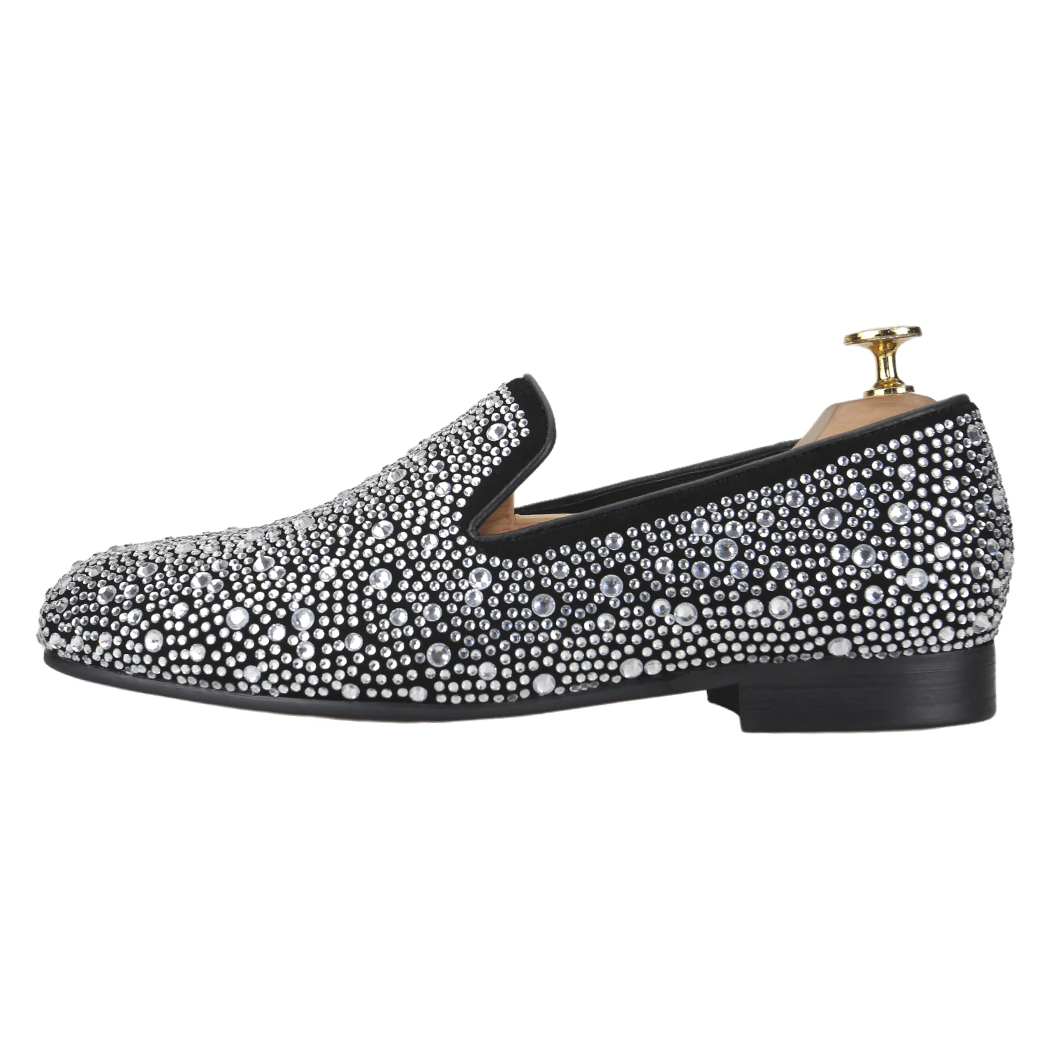 Piergitar 2026 Gold And Transparent Crystals Slip-on Smoking Slippers Handmade Men's Loafers For Luxury Evening Party/Prom Wear