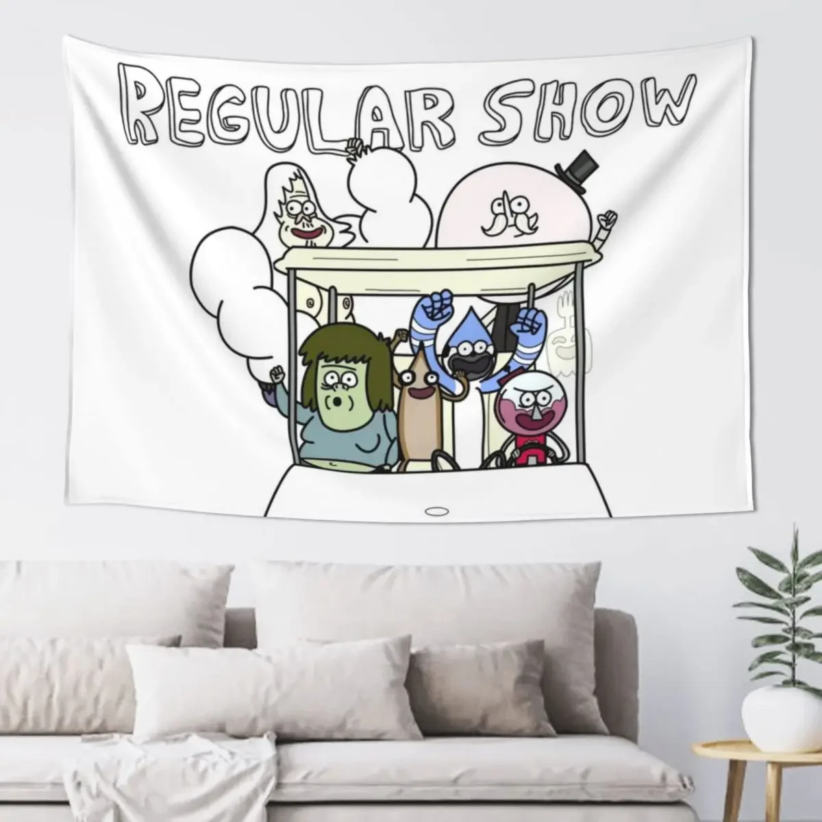 Regular Show Main Characters Mordecai,Rigby,Muscle Man,Pops,Benson,High Five Ghost,Skips Tapestry Wall Art Tapestry