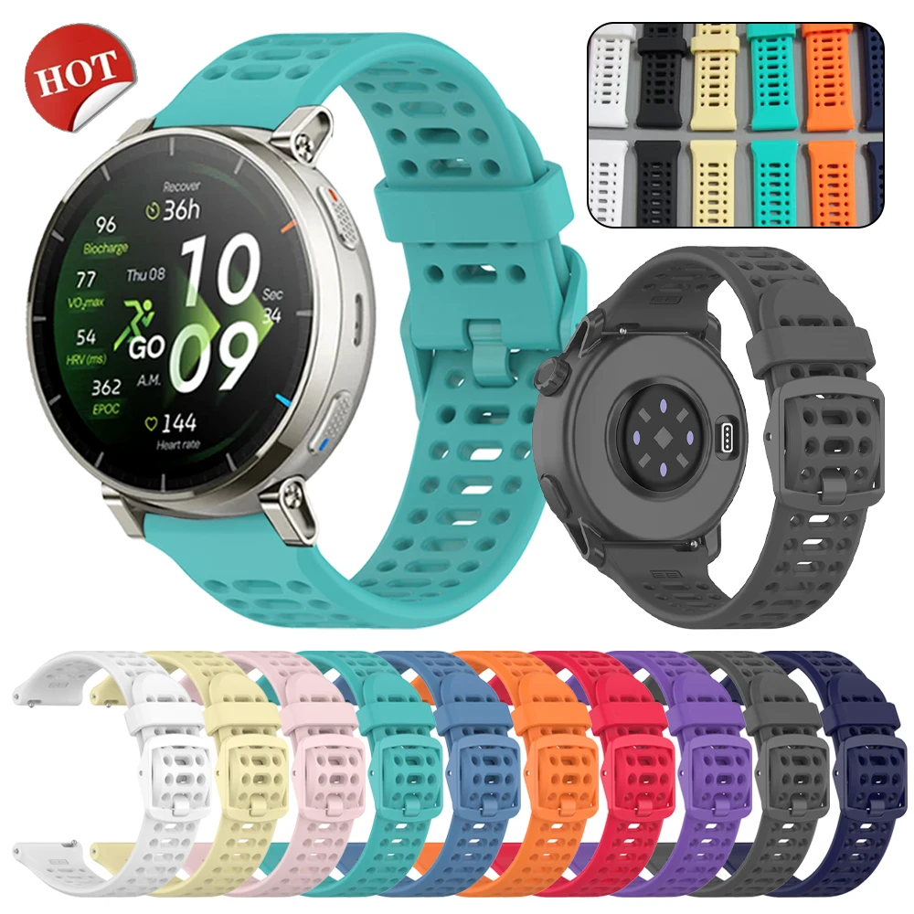 Bracelets souples pour montre connectée Huami Amazfit Active 3 45mm/2 44mm/Max 48mm/BALANCE 2 Bip 6 5, 20mm 22mm, en silicone