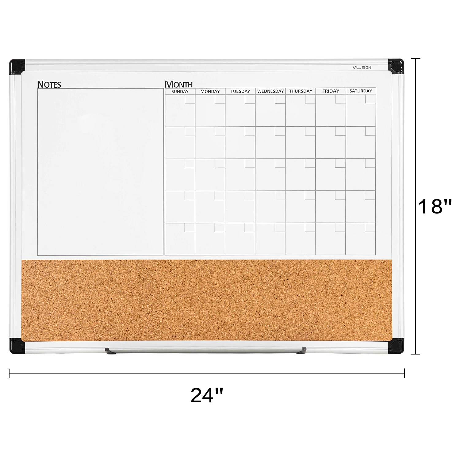 Tablero combinado de calendario Deli de 24 "x 18", pizarra blanca, planificador duradero de borrado en seco para planificación, notas y organización