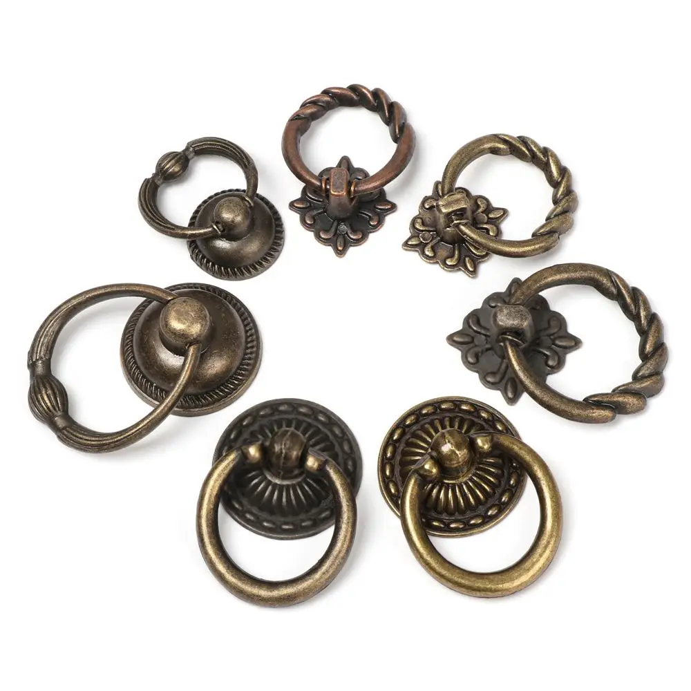 Durable Ring Pattern Cabinet Pull Retro Wardrobe Pulls Furniture Knobs Bronze Handles Single Hole