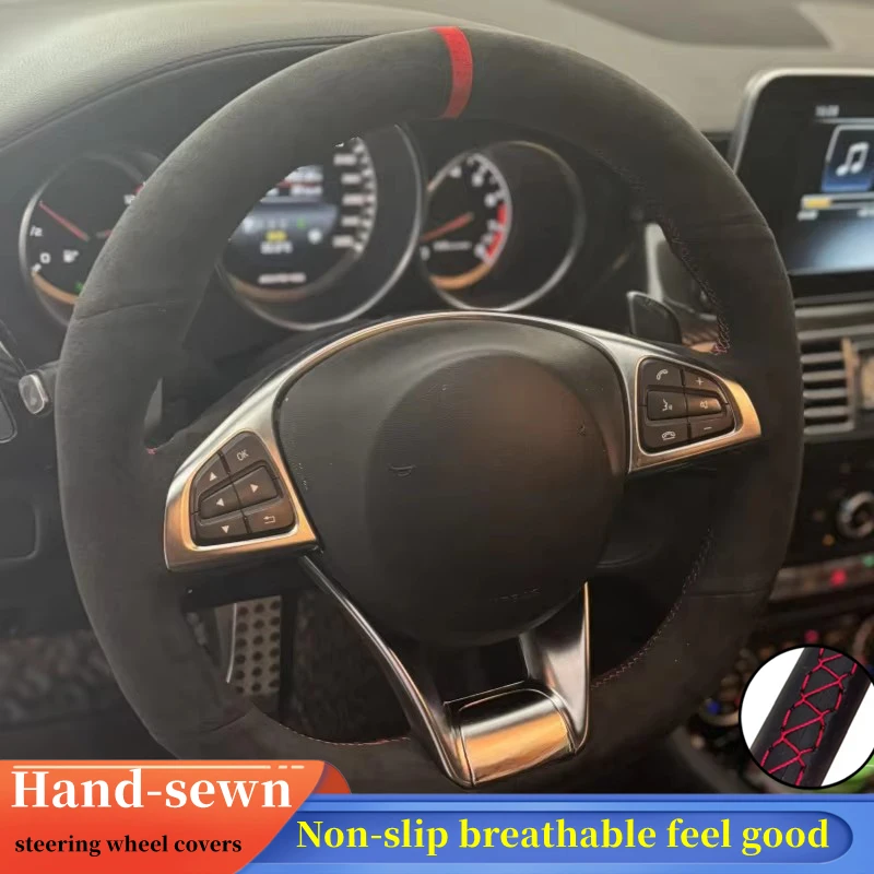 Car Steering Wheel Cover Suede For Mercedes Benz S-Class S500 A-Class AMG A45 C 43 63 Steering-Wheel Cover Wrap Car Accessories