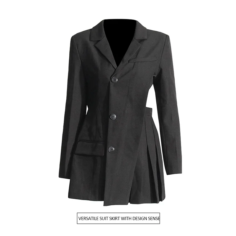 

French temperament elegant suit V-neck high sense irregular hollow splicing design suit dress americana mujer blazer ropa mujer