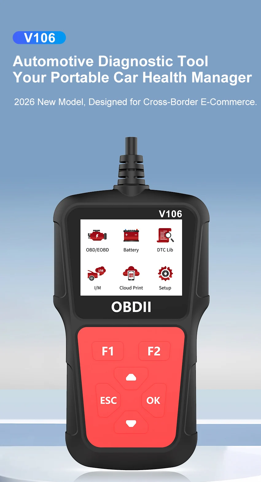 2026 Neuester OBD2-Scanner Professionelles OBD2-Autodiagnosegerät Codeleser Scan-Tool Löscht Fehlercodes Unterstützt 12 Sprachen – Detail 1