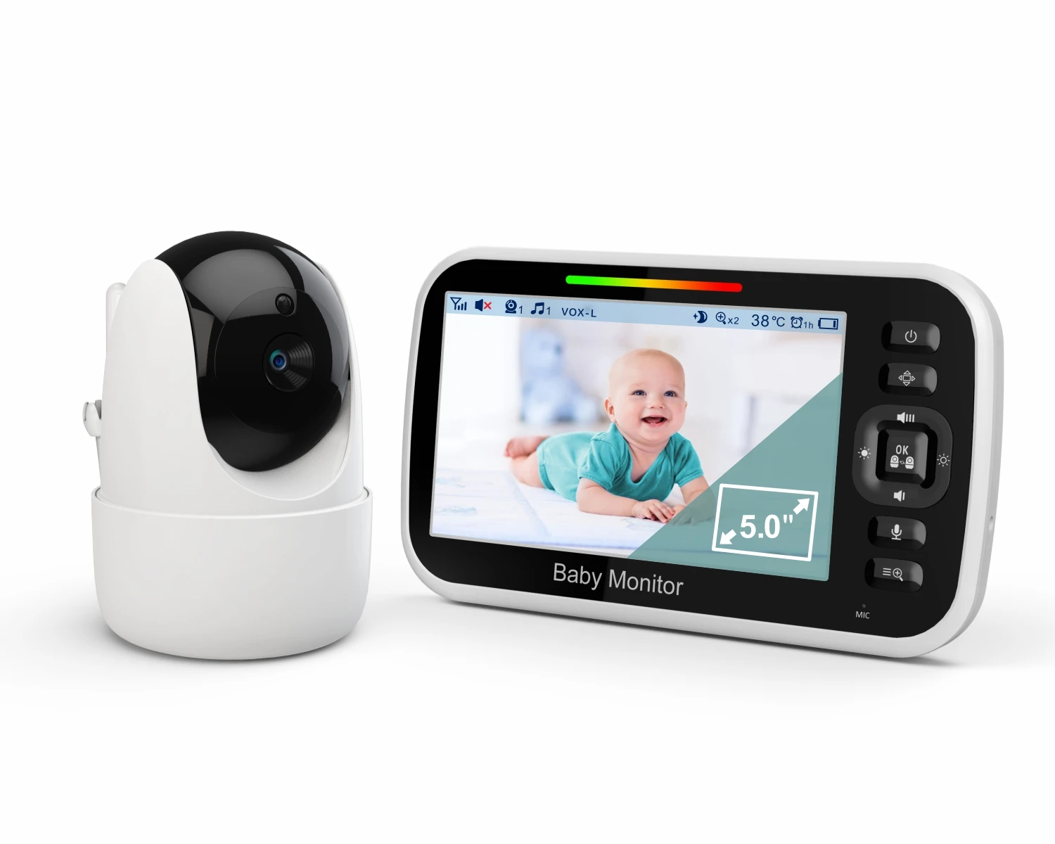 

5Inch IPS Screen 4X Zoom 360Degree Wireless PTZ Baby Monitor Temperature Display Lullaby Nanny Cam Feeding Remind Baby Camera