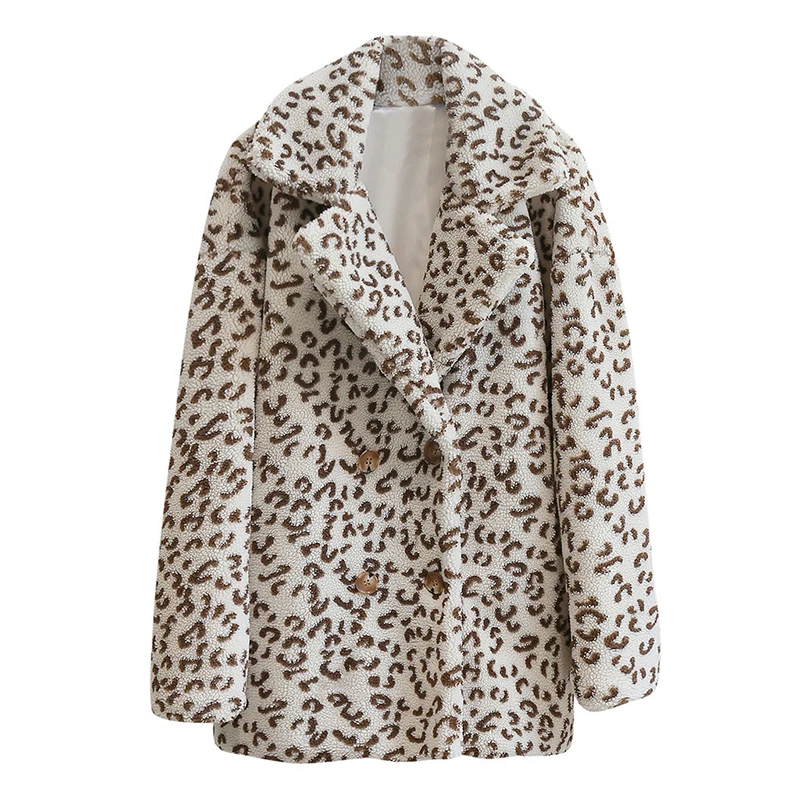 Casacos de pelúcia leopardo para mulheres, blazers de lã, trench coats, parkas elegantes, roupas femininas, inverno, 2023