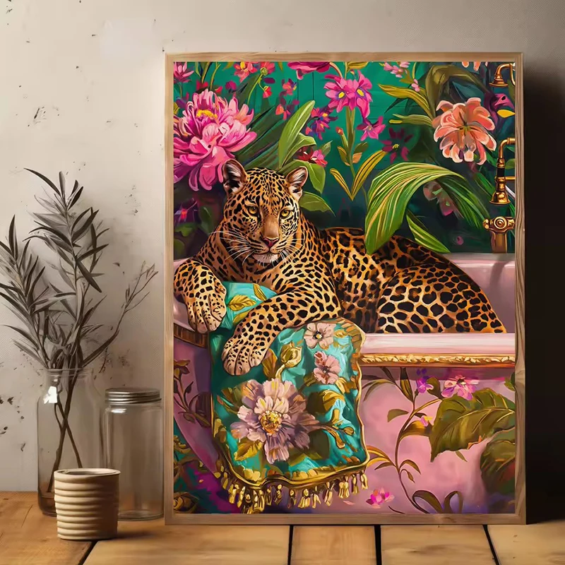 2026 new Vintage Floral Animal Head Aristocratic Portrait Leopard Duck Posters Prints Canvas Printing Wall Art Picture Living Ro view 3