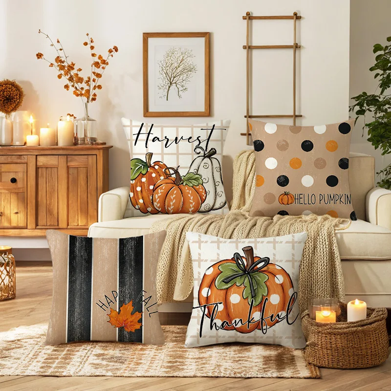 

2025 New Autumn Pumpkin Pillowcase Linen Printed Home Sofa Pillow Case Bedroom Cushion Cover