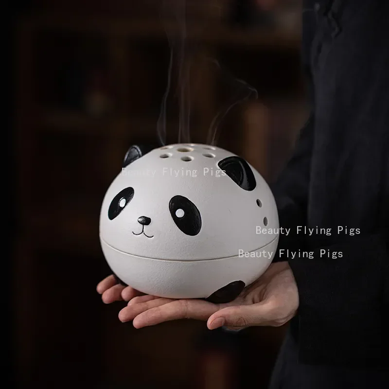 1pc Ceramic Panda Incense Burner， Office Portable Incense Burner， Chinese Style Mosquito Coil Holder，household Daily Necessities