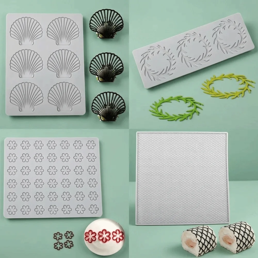 Flexible Silicone Chocolate Chip Molds Flower Shape Shell Pattern Silicone Molds Leaf Ring Design Reusable Sugar Craft Pad