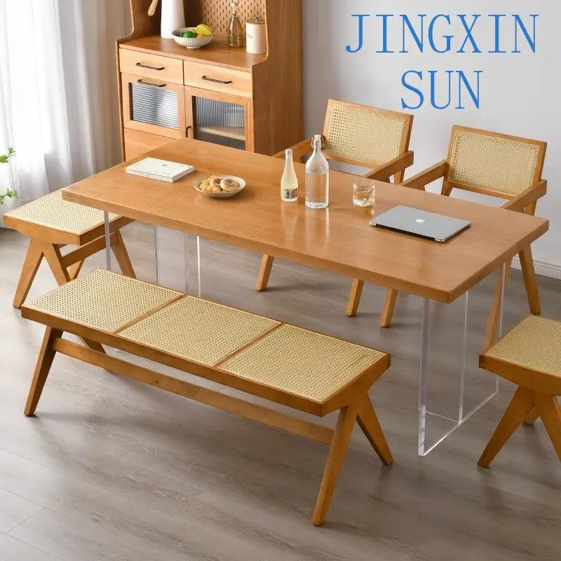 Nordic acrylic suspended dining table small apartment restaurant household rectangular solid wood eating table wabi-sabi wind