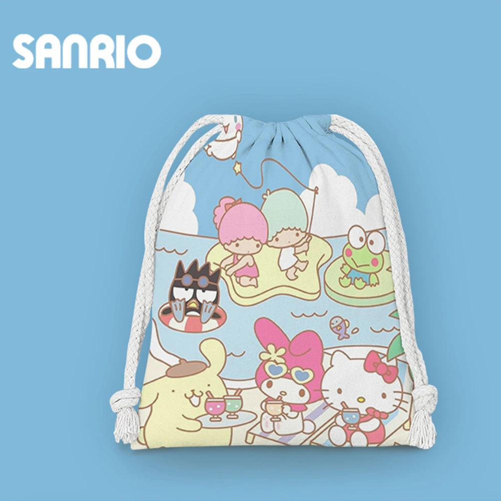 Sanrio Kuromi Hello Kitty Drawstring Pocket Storage Bag Melody Kawaii Cute Cartoon Proof Girl Portable Folding Bag Shopping Gift