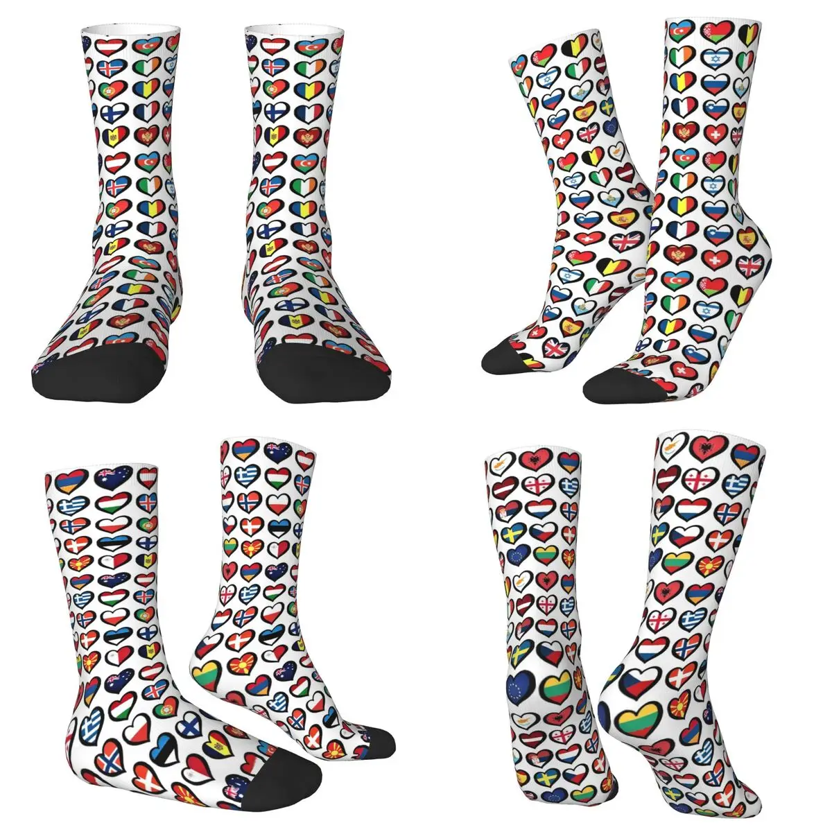 

Eurovision Song Contest Flags Hearts ESC Socks Harajuku Super Soft Stockings All Season Long Socks Accessories Birthday Present