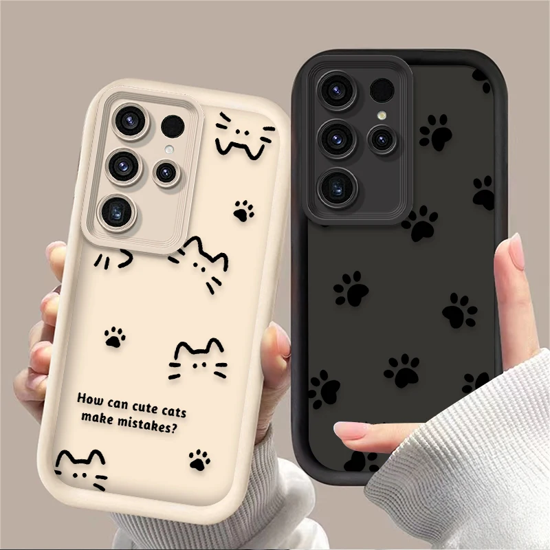 Capa de Celular Fofa com Desenho de Gato e Cachorro em Preto para Samsung Galaxy S24 S25 S23 Ultra S22 S21 Plus FE A36 A56 A26 A16 A06 A15 A25 A35 A55 5G