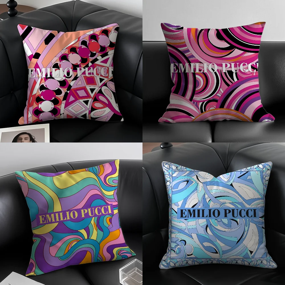 C-Colorful fashion Emilio Pucci Pillow Case Anti-dustmite Pillowcase Invisible zipper silky short plush Sofa cushion cover