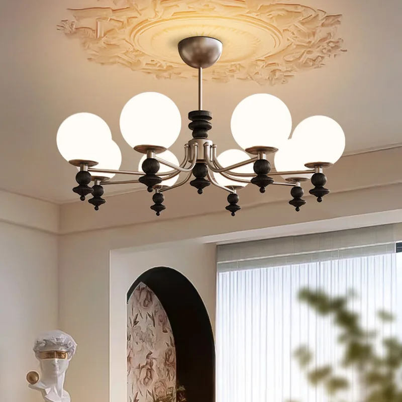 French medieval style living room chandelier dining room bedroom magic bean chandelier American retro solid wood lamps