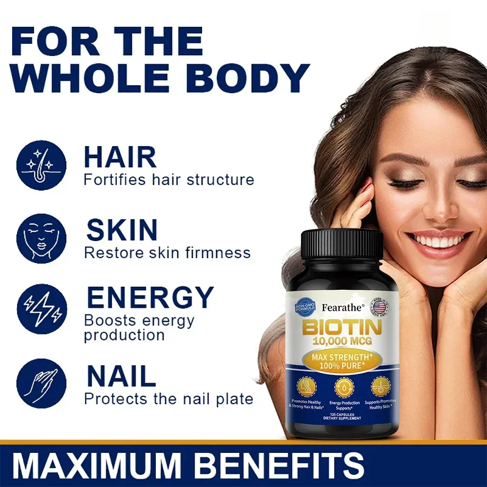 Biotin 10,000 Mcg - Energy, Metabolism, Promotes Skin, Nails and Hair Health, Ultra High Potency, Non-GMO, Vegan, Gluten-Free